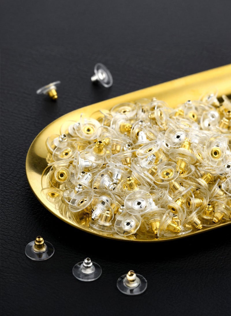 آینا مجموعة 200 قطعة سدادات أقراط 100 لون ذهبي و100 لون فضي سدادات معدنية مع قرص شفاف تثبيت آمن للأقراط - Image 2